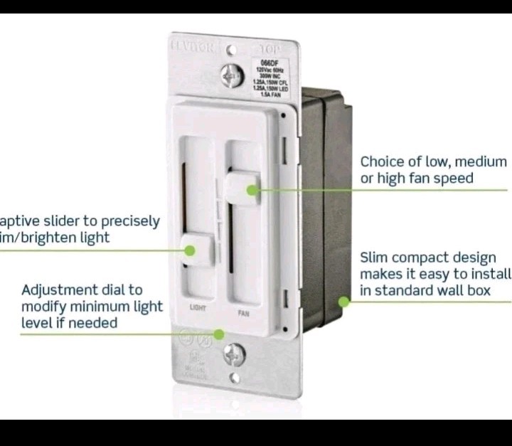Leviton 66DF-10W Decora SureSlide Fan/LED Dimmer Switch (White) gallery