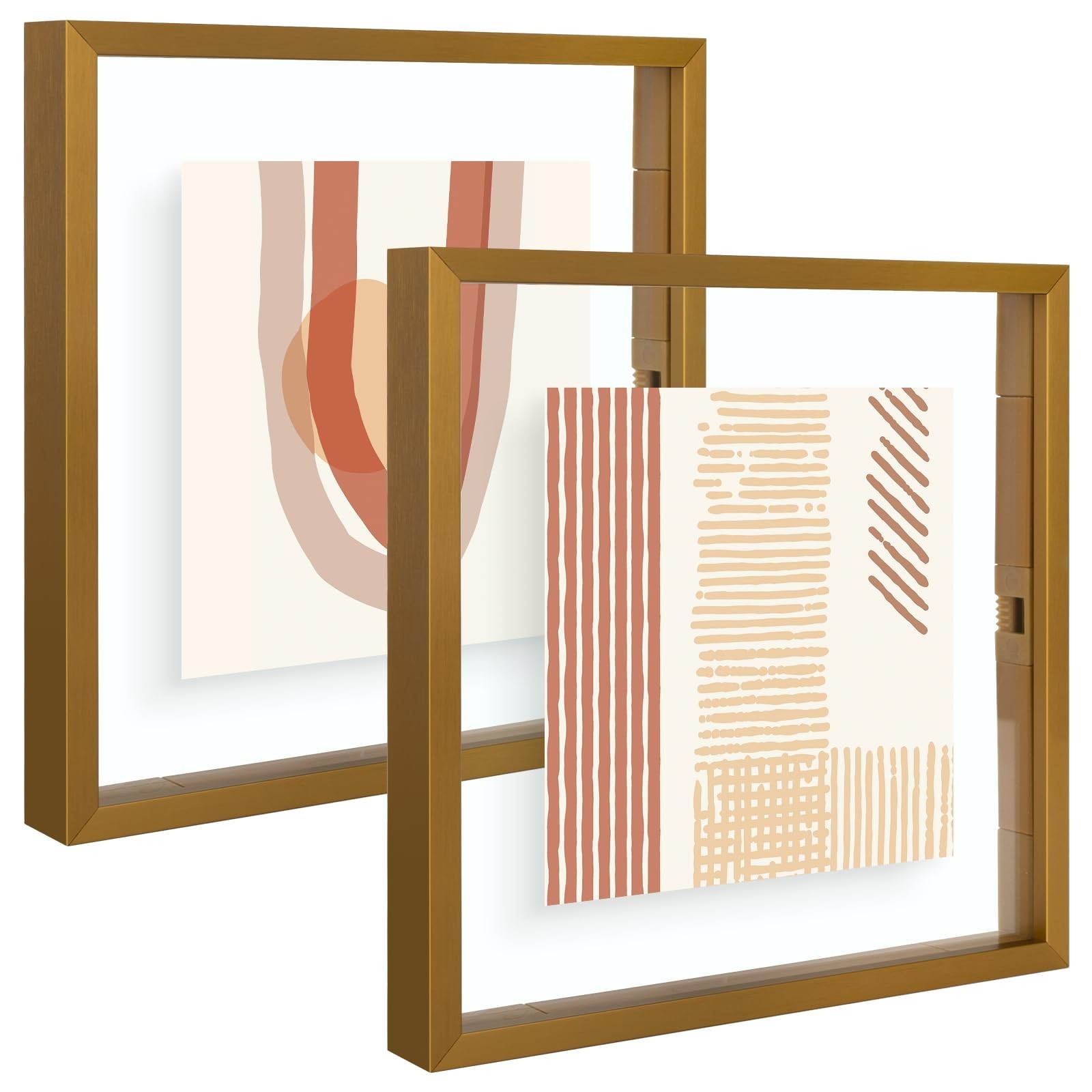 2 Pack 8x8 Bronze Metal Floating Picture Frame Real Glass Wall Tabletop Gallery gallery