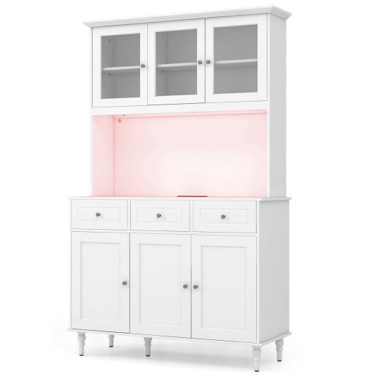 77 Inches Kitchen Pantry Storage Cabinet with LED Lights and Power Outlets-White gallery