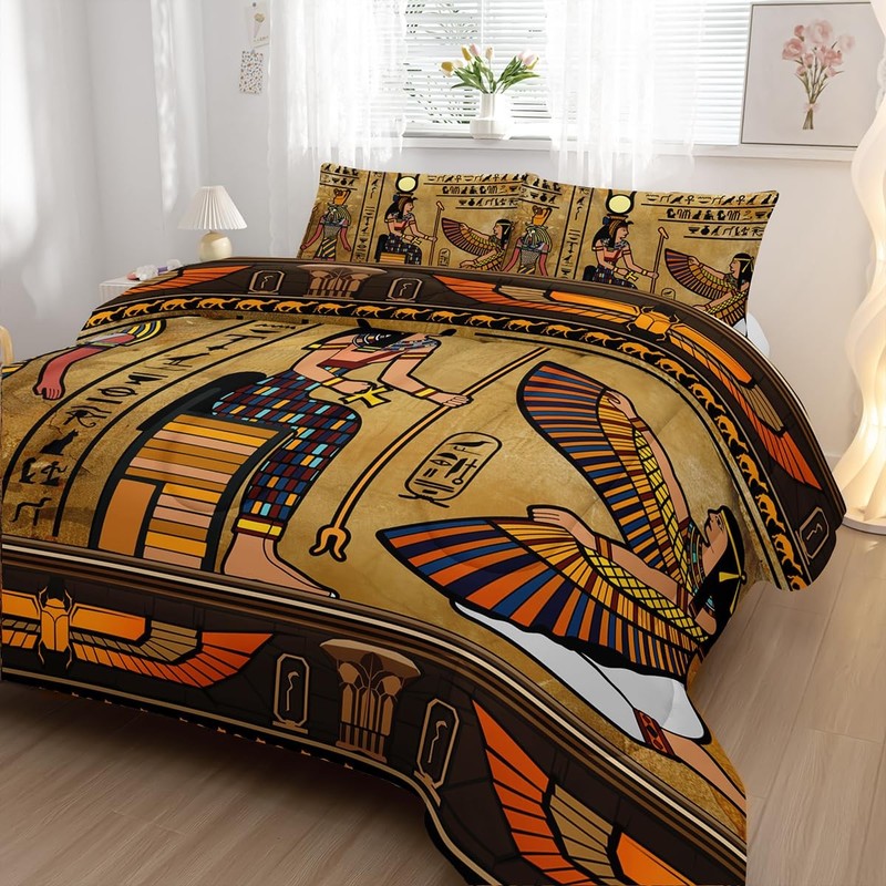 Nttopship Ancient Egypt Comforter Bedding Set 2 Pillowcase Queen Size Pharaoh gallery