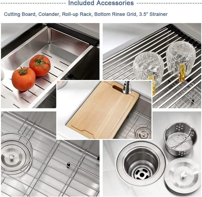 33" Multifunctional Workstation Overmount Kitchen Sink Faucet Combo gallery