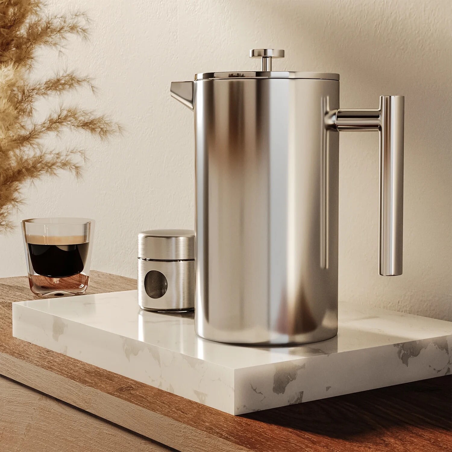 French Press Coffee Maker Stainless Steel Insulated Coffee Press 1000ml Silver gallery
