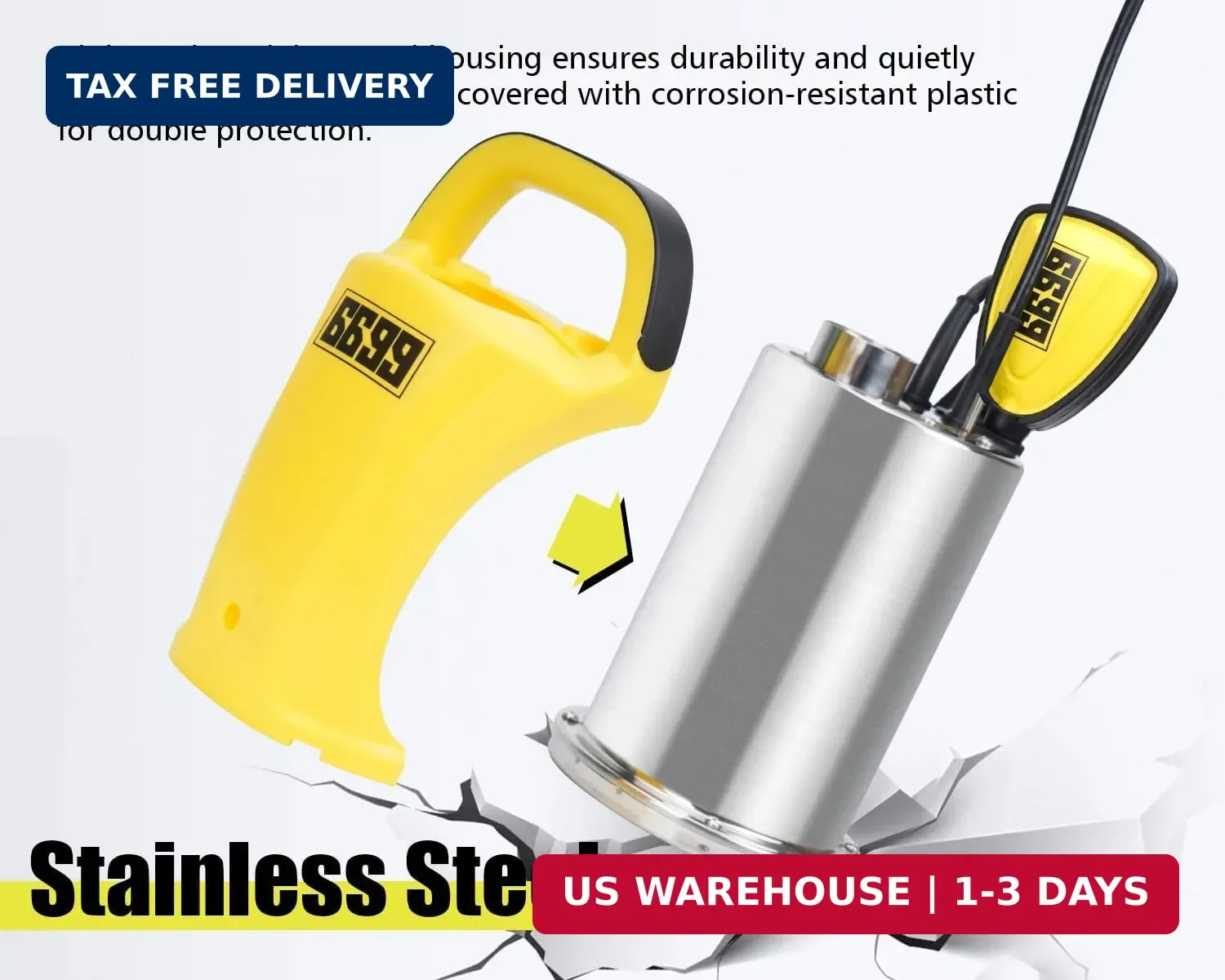 3/4HP Submersible Water Pump 3000GPH Stainless Steel Sump Pump with Adjustable F gallery