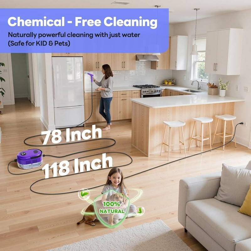 Fast Heating Handheld Steam Cleaner - 15-in-1 High Pressure for Home & Car gallery