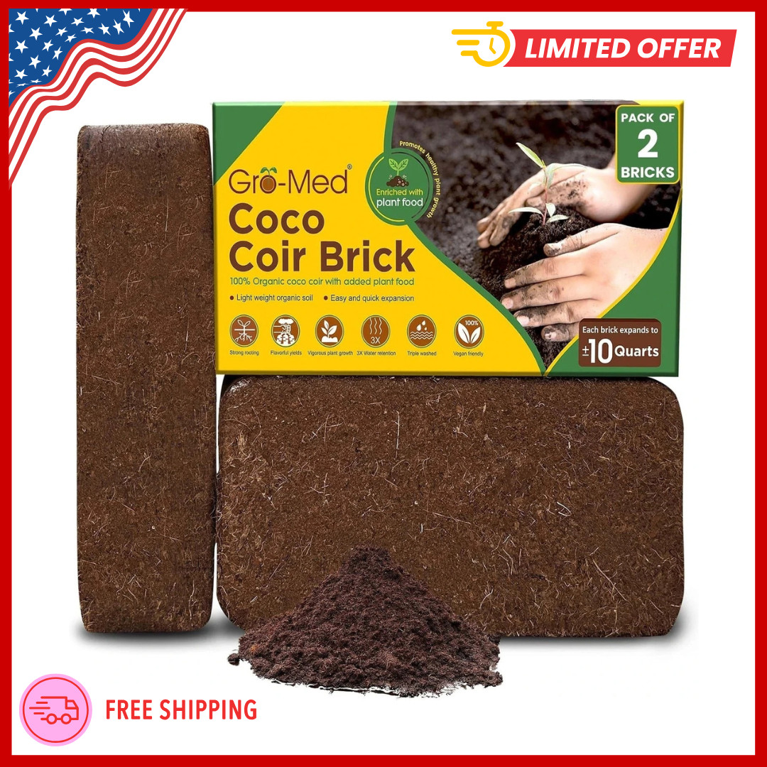 Gro-Med Organic Coco Coir Bricks for Plants - 2 Pack Compressed Coconut Coir Soi gallery