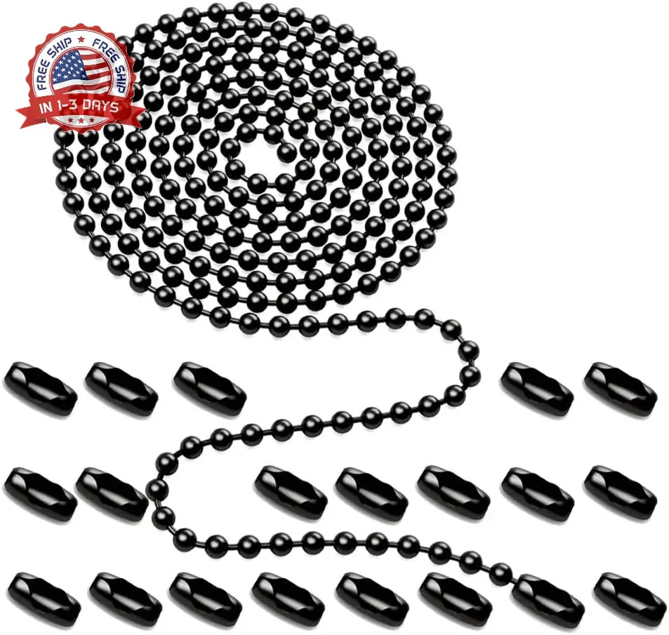 Black Ceiling Fan Pull Chain, 160" Rustproof 3mm Beaded Ball Pull Chain Extensio