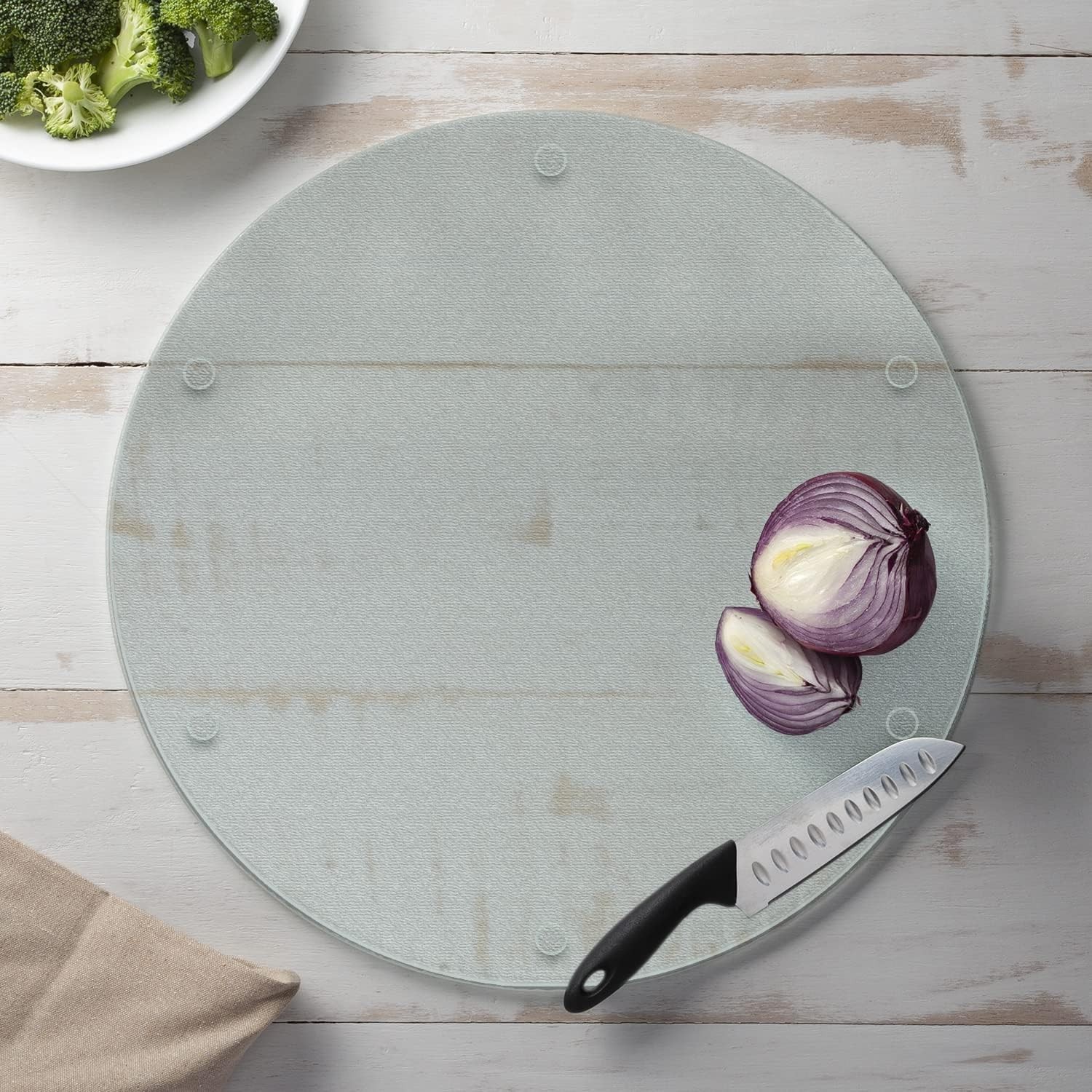 CounterArt TransparentTextured 4mm Round Tempered Glass Cutting Board 16" Round gallery
