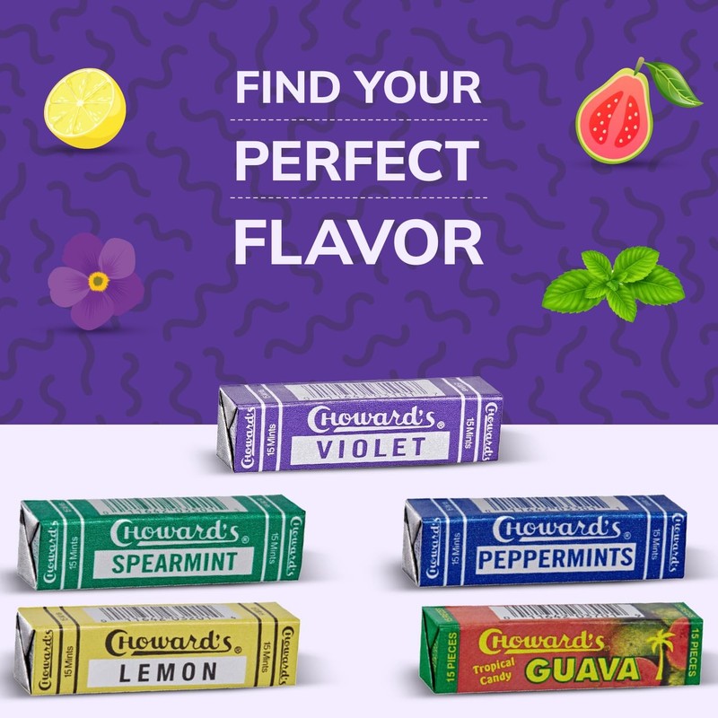 Choward's Violet Mints Candy | Bold 15 Count (Pack of 6), Blue,Red,Violet gallery