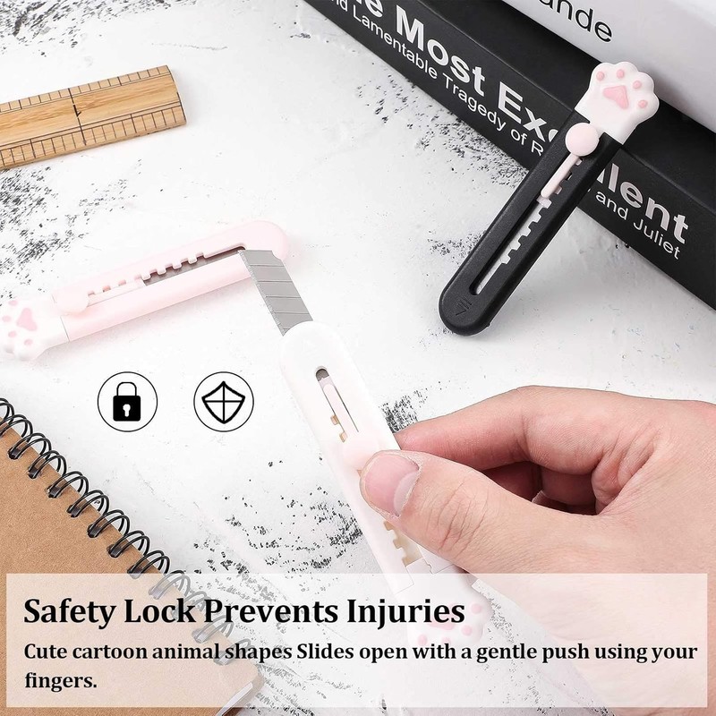 6 Pcs Cute Retractable Box Cutter Knives – Cartoon Cat Paw Utility Razor Knife f gallery