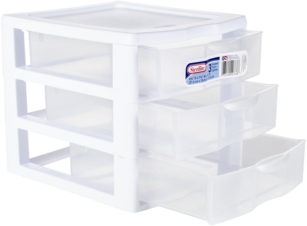 Small 3 Drawer Desktop Unit, Plastic, White