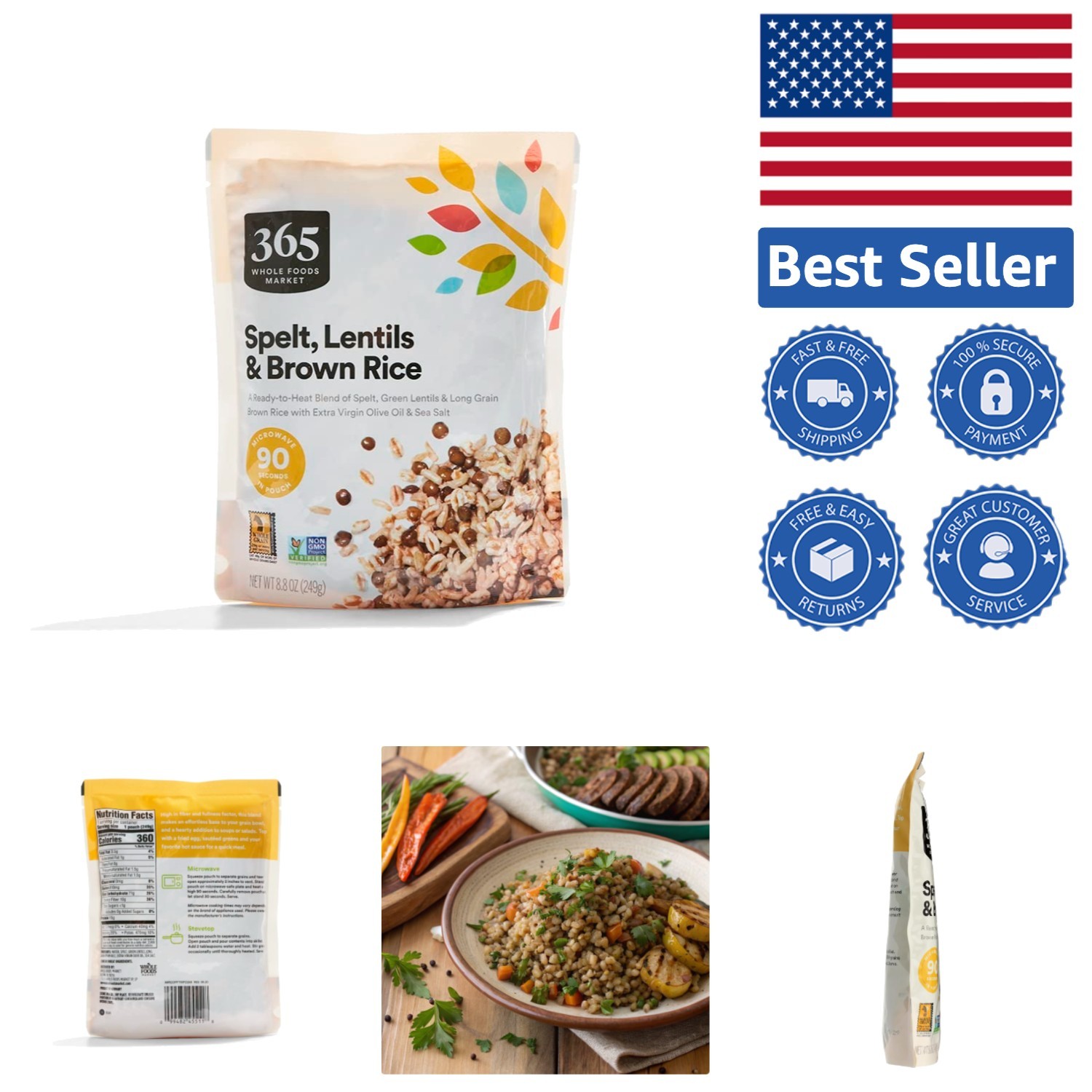8.8 oz Spelt Green Lentils & Brown Rice - Quick, Healthy Meal Solution gallery