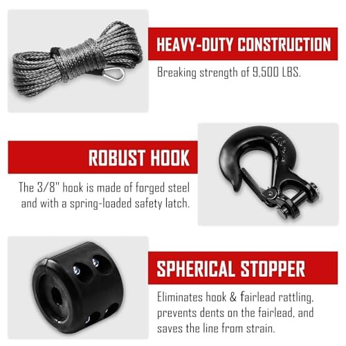 Synthetic Winch Rope Kit 1/4" x 9500lbs Winch Rope Line Cable with 50ft gallery