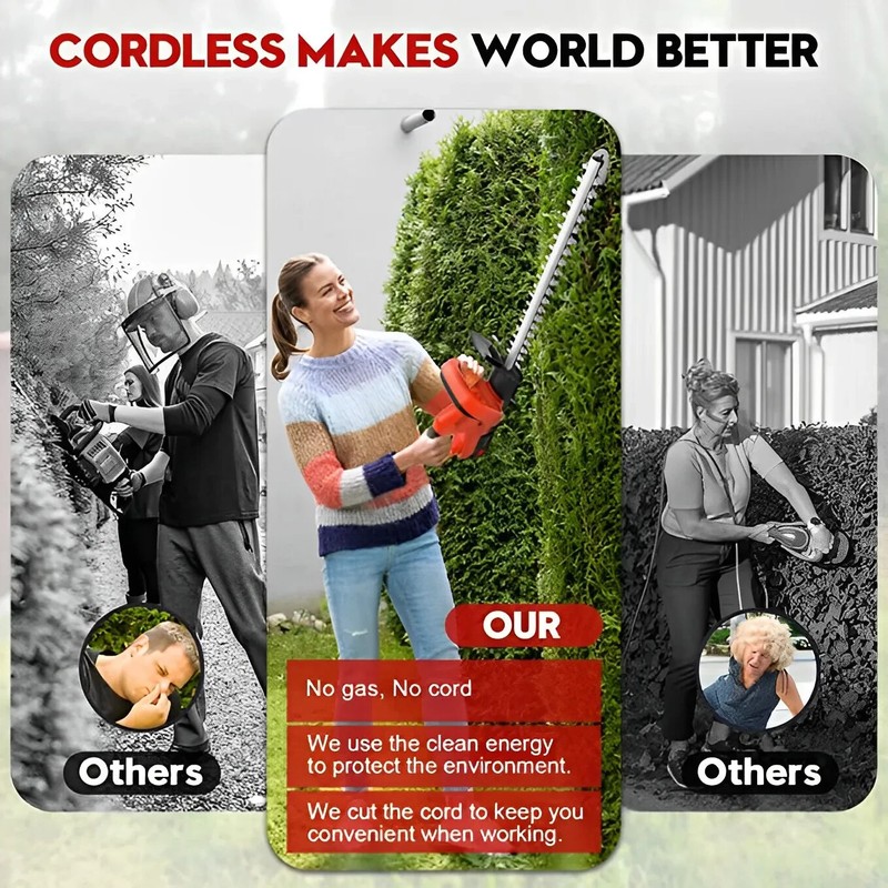 22Inch Cordless Hedge Trimmer Cordless Electric Hedge Trimmer w/2* 21V Battery gallery