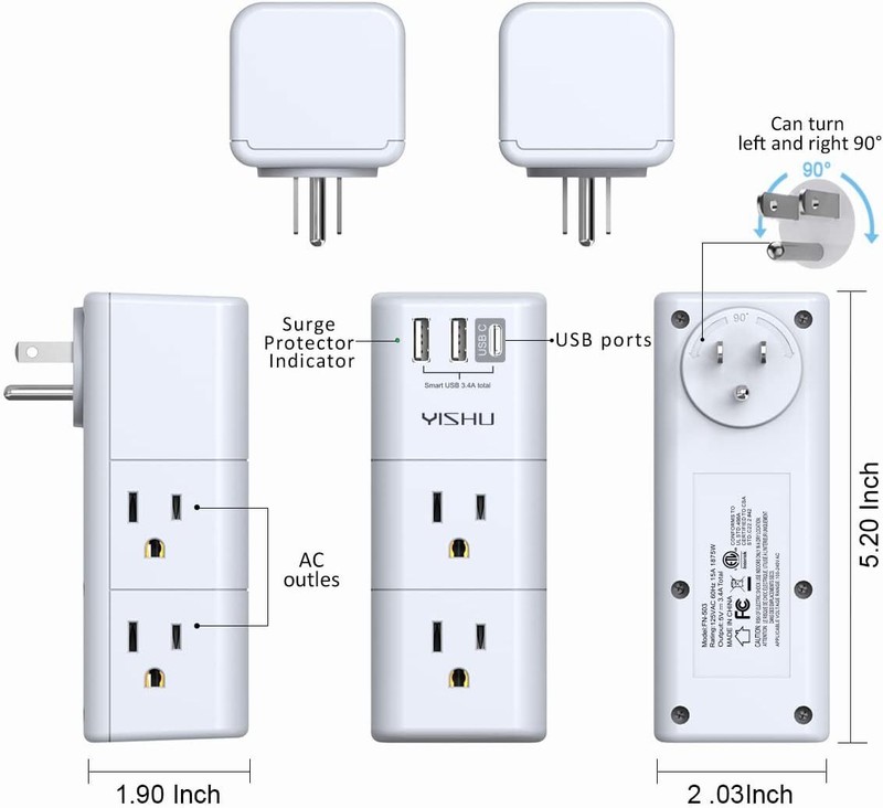 Wall Outlet Extender 9 in 1 Surge Protector USB A USB C Ports Rotating Plug gallery