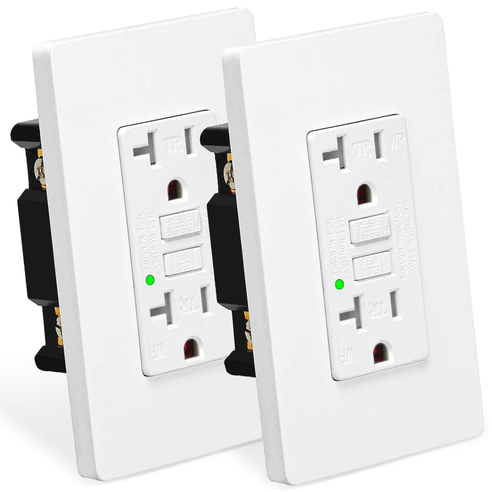 20A Child-Safe GFCI Outlet White + Wall Plate WR TR ETL Fast Shock Protection x2 gallery