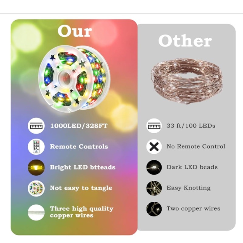 170ft LED Lights, Plug in Waterproof 8 Modes Timer Memory, 1000 LED lights gallery