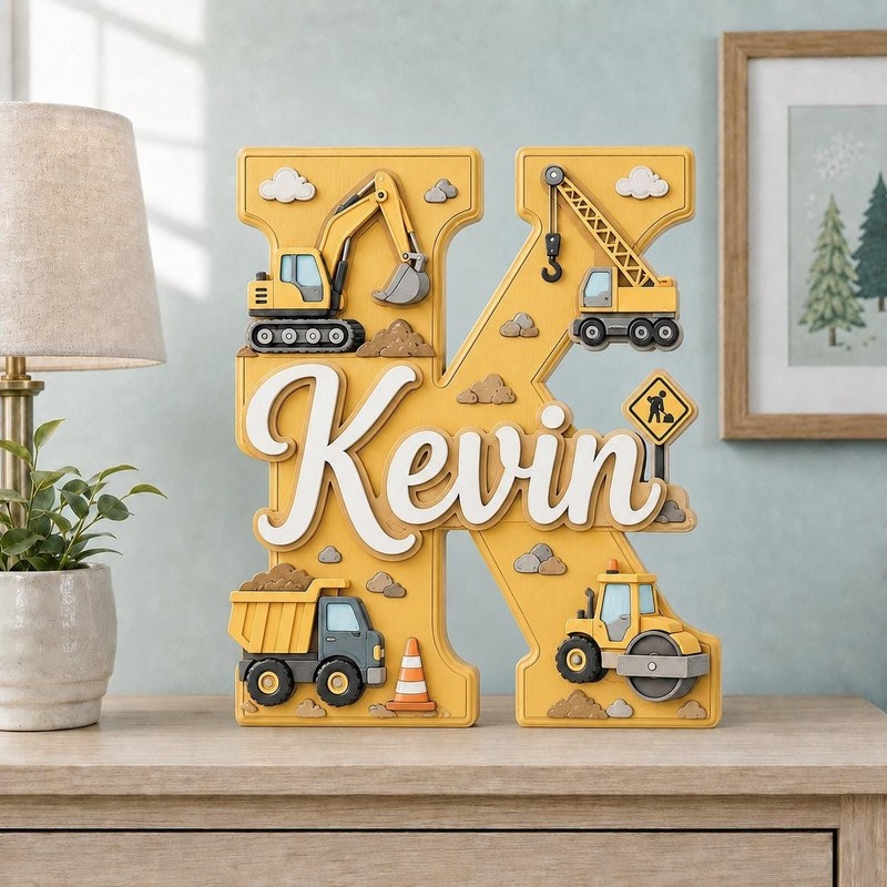 Personalized Construction Nursery Name Sign, Custom Digger Truck Baby Name Sign gallery