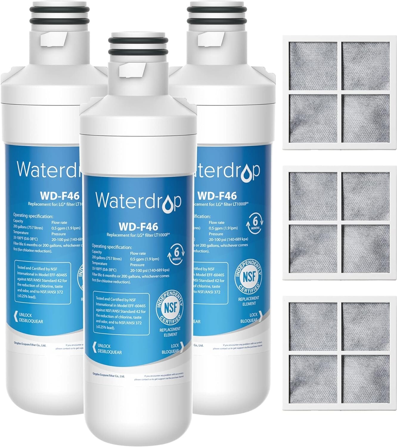 Waterdrop Replacement for LG® LT1000P® Refrigerator Water & Air Filter，3 Combo gallery