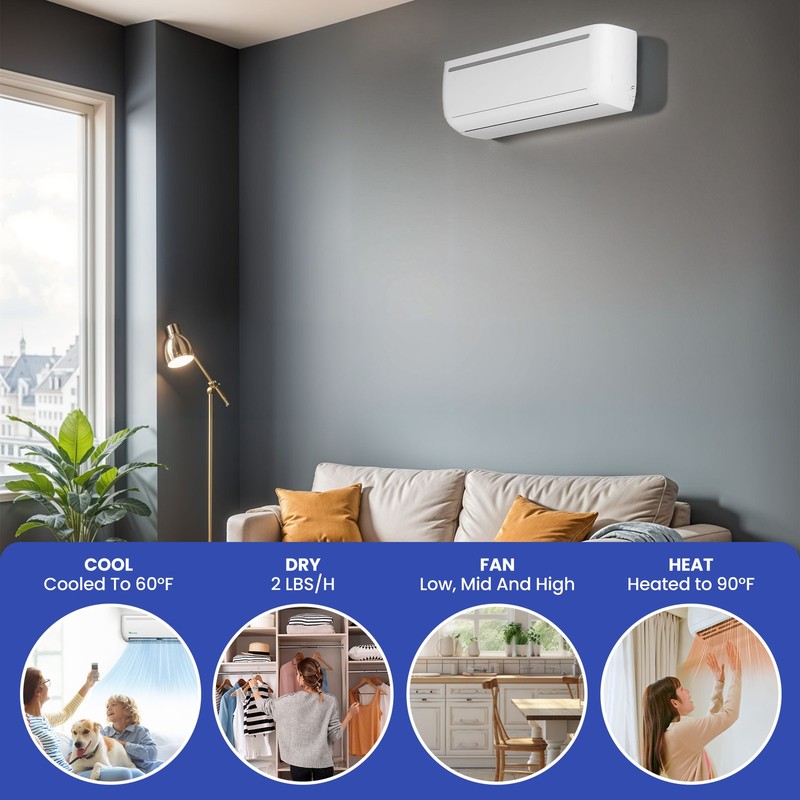 12000 BTU 110V Mini Split Air Conditioner Cool Heat Pump Wifi System Ductless gallery