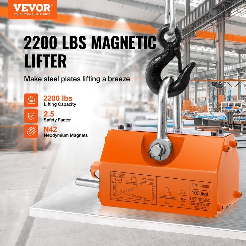Magnetic Lifter, 2200lbs/1000kg Pulling Capacity, 2.5 Safety Factor, Neodymium & gallery