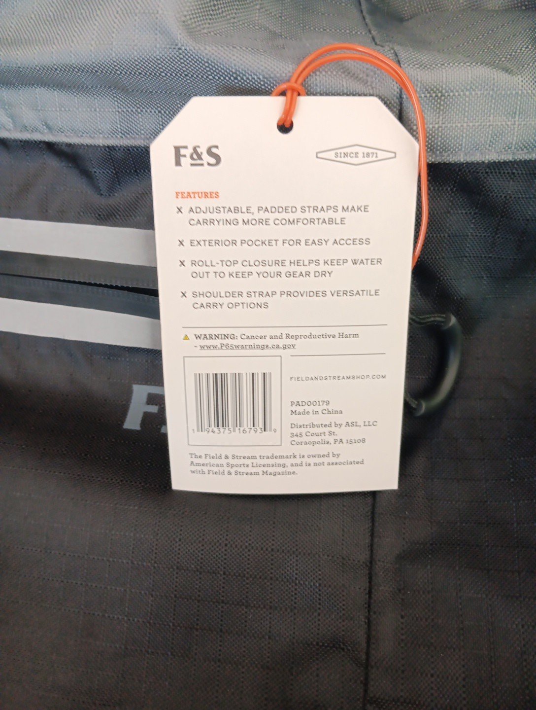F&S Water Resistant Roll-Top Closure Backpack, Black/Gray 4