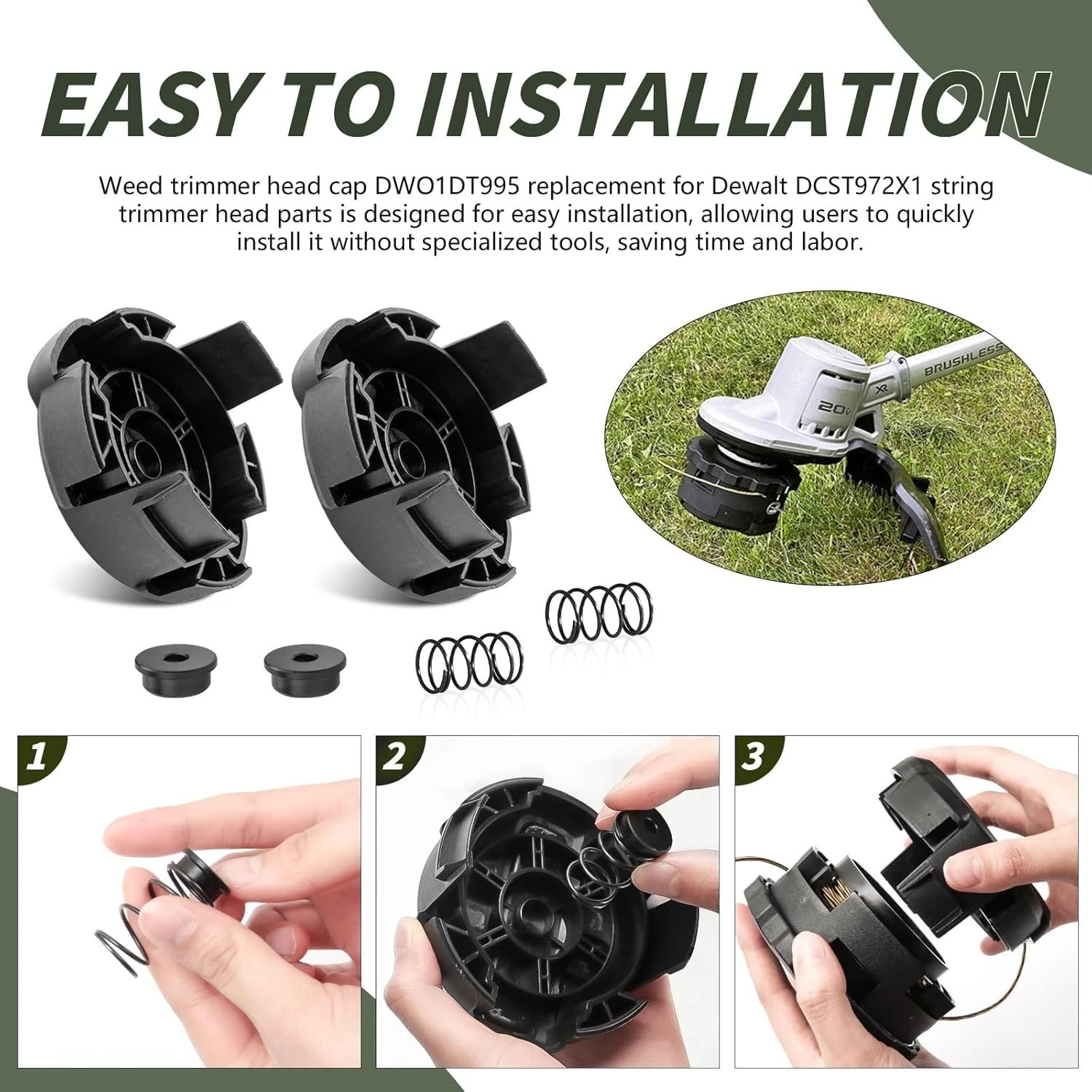 For Dewalt DCST922 20V String Trimmer Replacement Head Cap & 2 Springs Parts Kit gallery