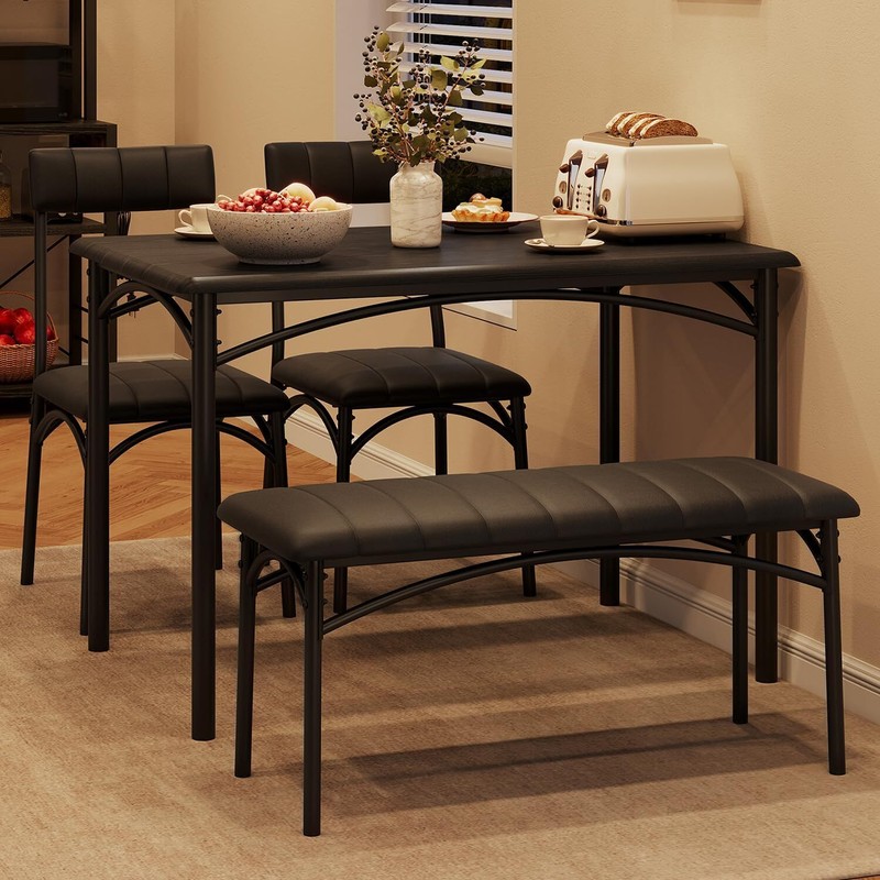 4-Piece Rectangular Dining Room Table Set With 2 Upholstered Chairs and 1 Bench gallery