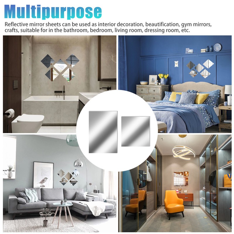 12Pcs 2-Size Self Adhesive Mirror Sheets Reflective Wall Sticker Film Home Decor gallery