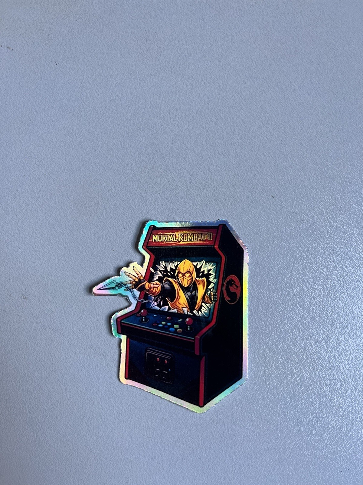 Retro Mortal Kombat 2-arcade machine Scorpion 3inch Holographic Sticker gallery