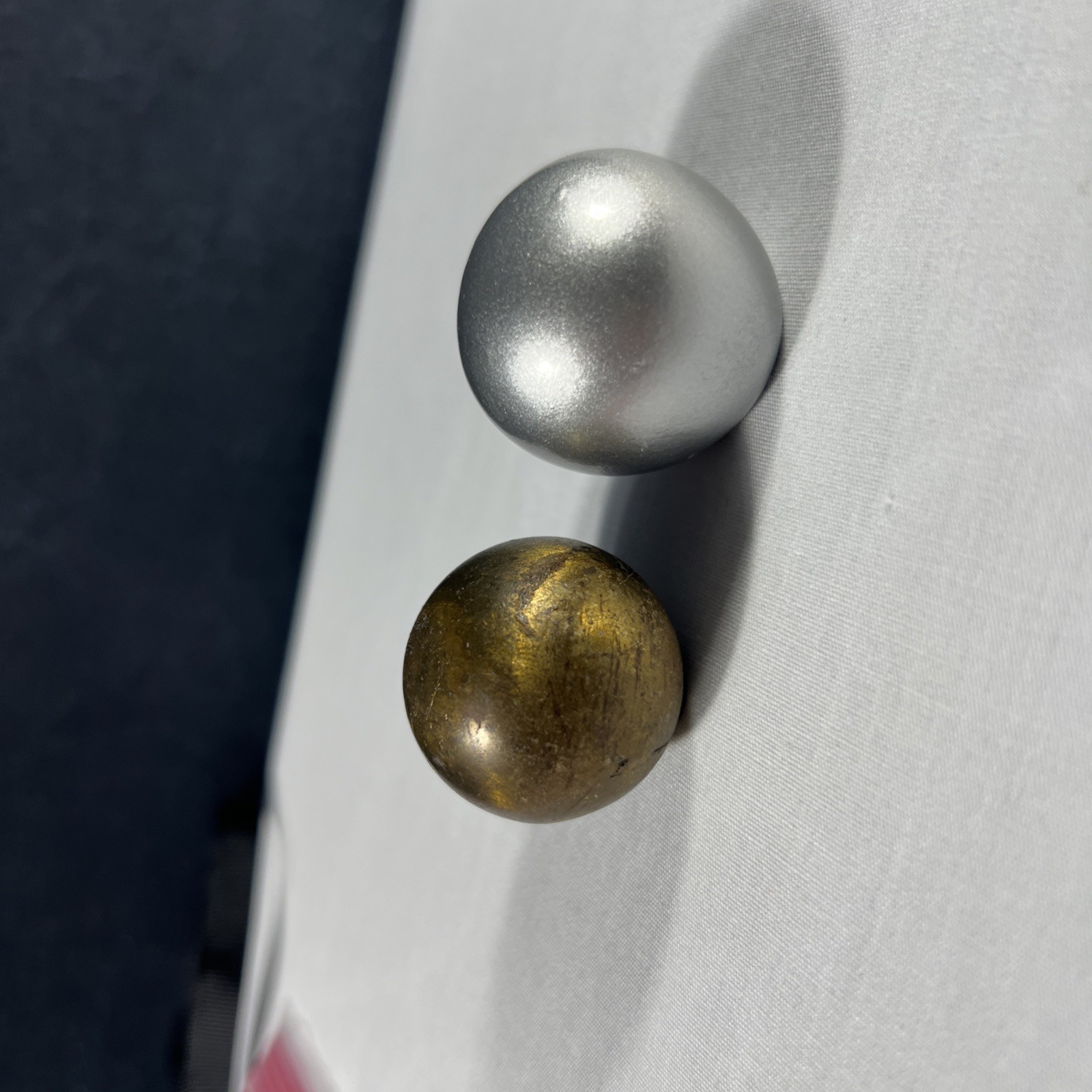2 Round Finials - 1 Each Brass And Silver Tone Resin. gallery