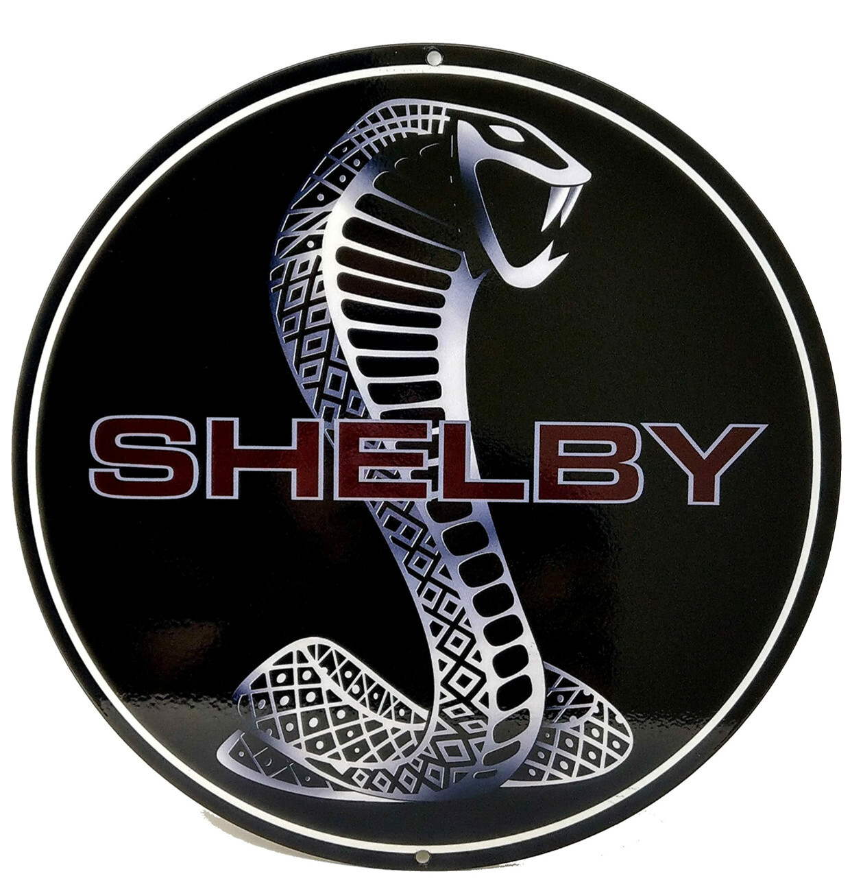 Shelby Round Black/Maroon Steel Sign gallery