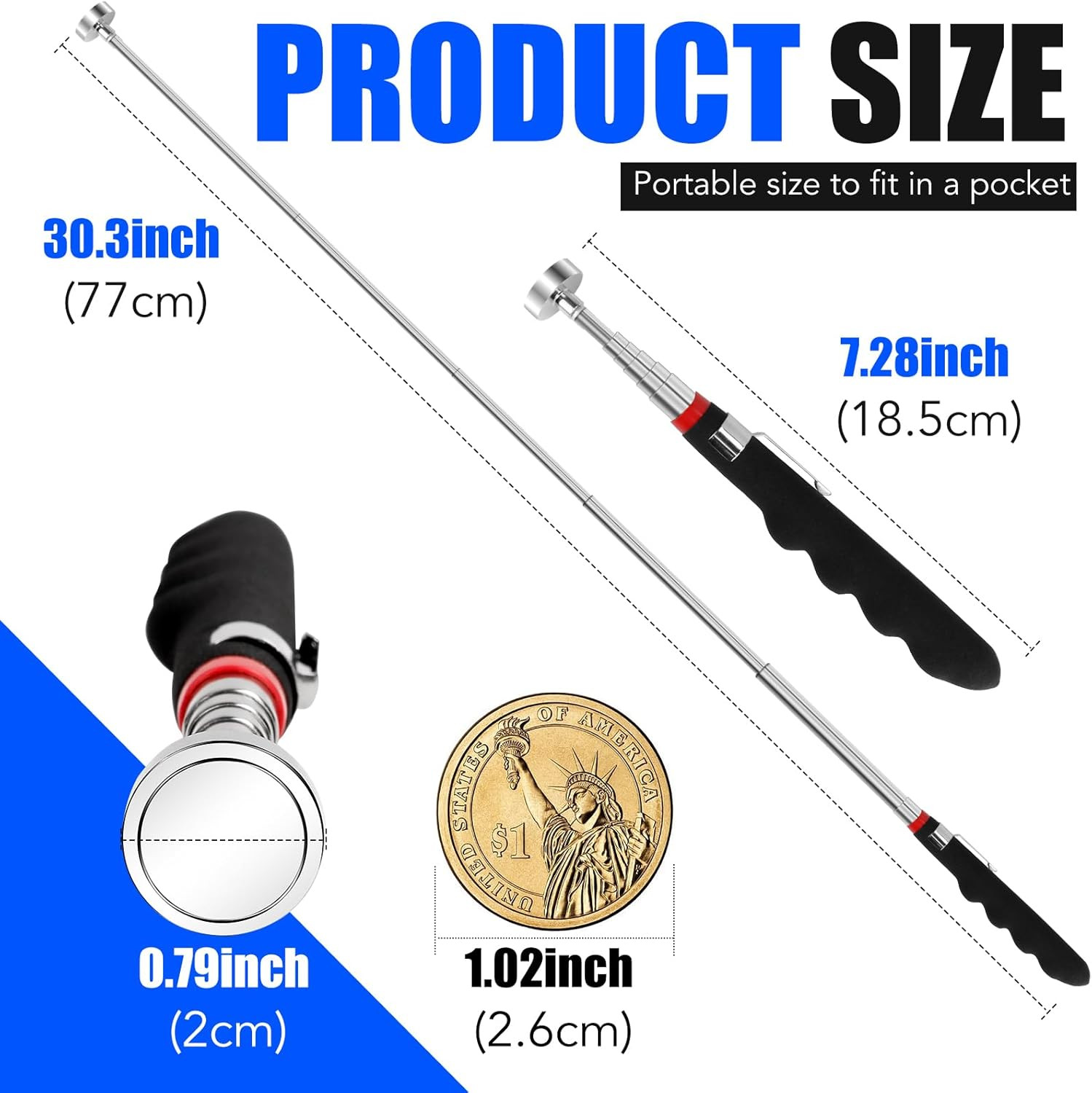 30" Telescopic Magnetic Pick up Tool Strong 40Lb Extendable Magnet Stick Grip gallery