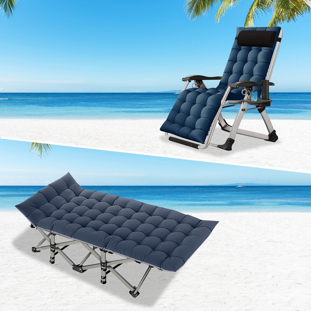 NAIZEA Folding Camping Cot Bed Zero Gravity Chair Mattress Gray Blue Mattress