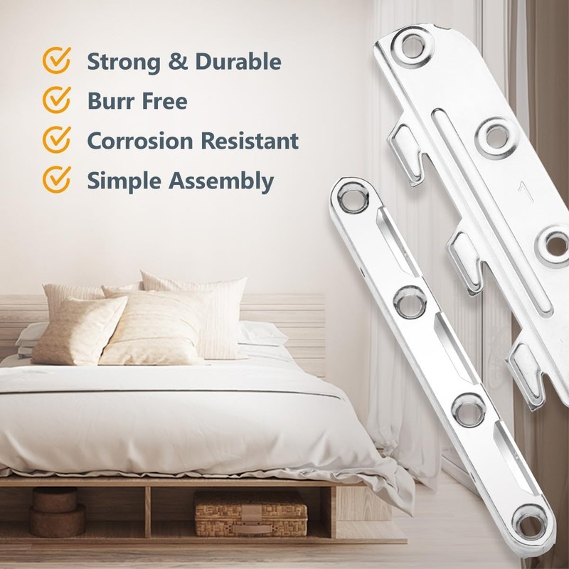 Surface Mounted Bed Rail Brackets 4PK, Bed Frame Hardware w/ Mounting Screws gallery