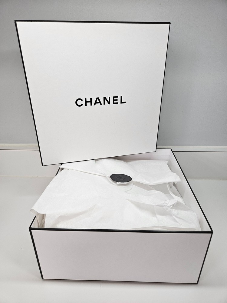 Authentic CHANEL White Logo Two Piece Gift Box with Tissue Paper 8.75" x 8.75"