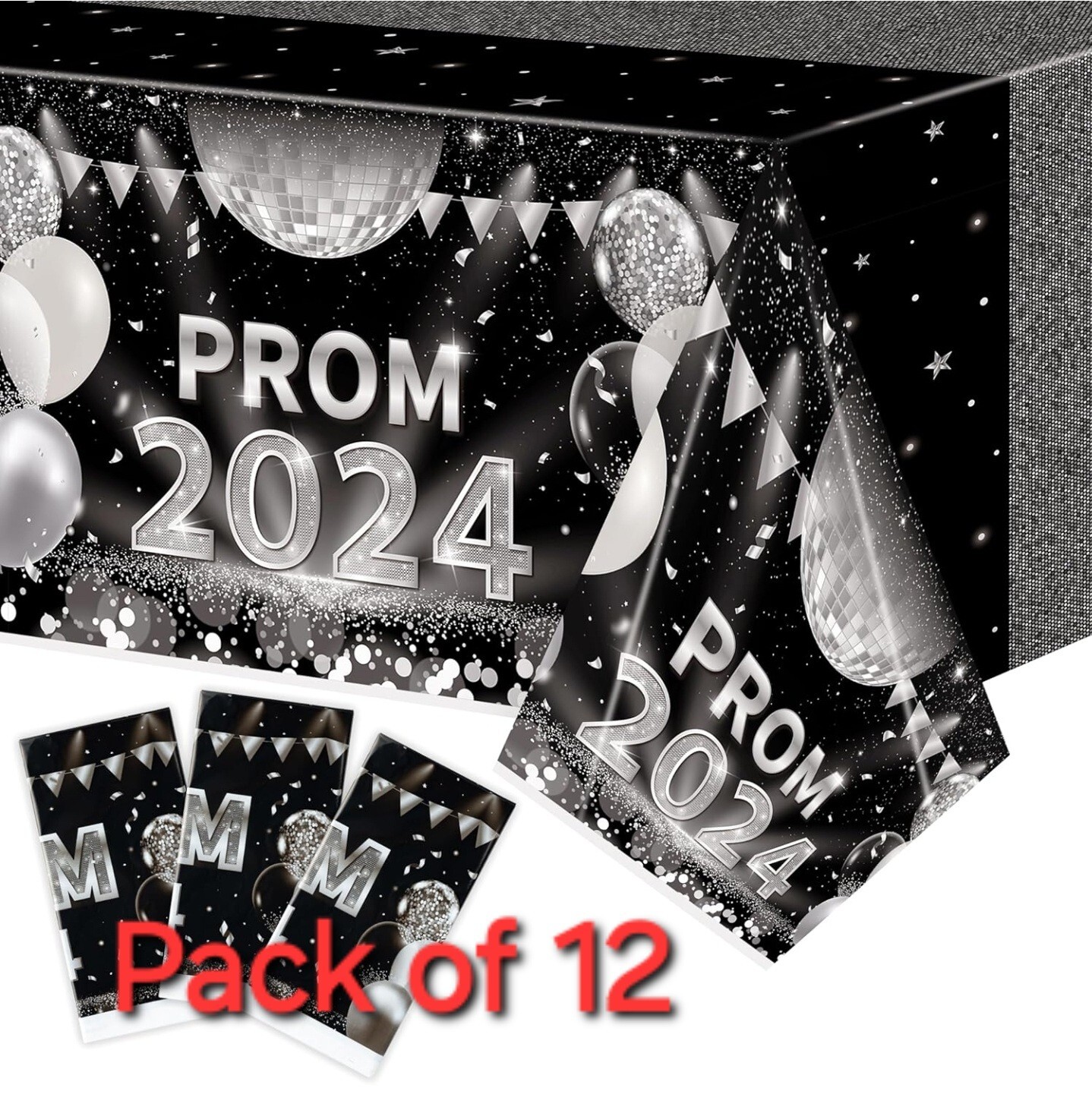 Prom 2024 Graduation Tablecloths Black/Silver (108"×54") (Pack of 12) gallery