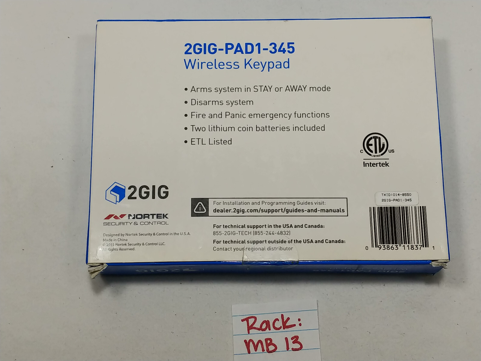 Nortek 2GIG Wireless Keypad Model 2GIG-PAD1-345 New In Box gallery