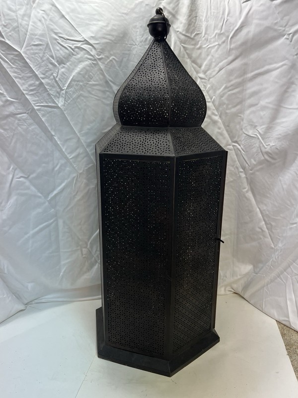 Large 30” Moroccan Floor/ Tabletop Lantern Pierced Metal Filigree Candle Holder gallery