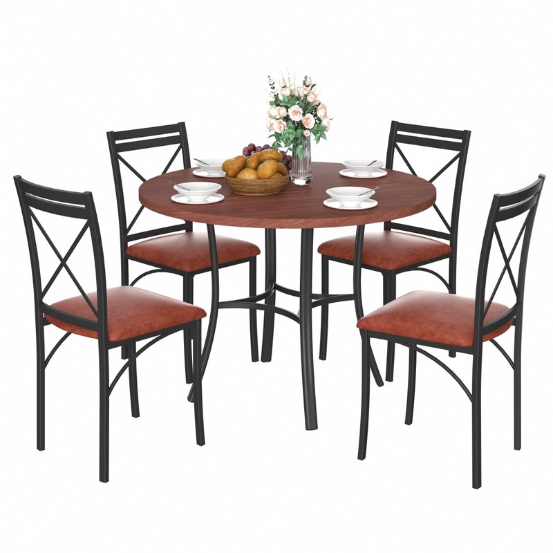 5 Pcs Dining Table Set for Kitchen Marble Grain Table Top Dinette w/Storage Rack gallery