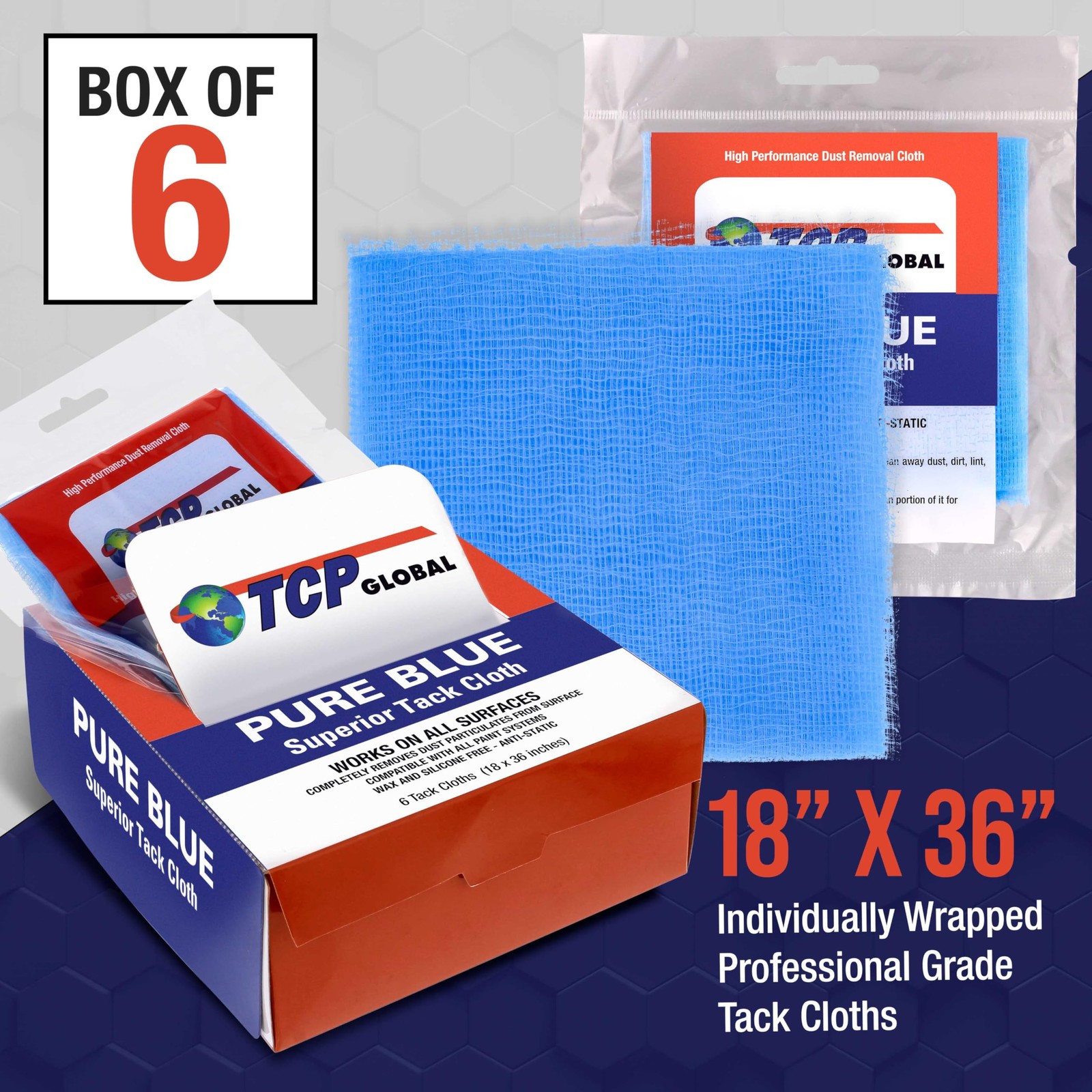 TCP Global - Pure Blue Superior Tack Cloths - Rags (Box of 6) - gallery