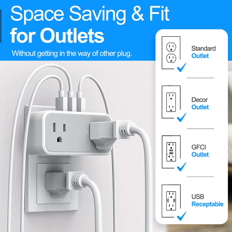 Multi Plug Outlet Extender Wall Outlet Splitter with 3 USB Charger and 2 Outlets gallery