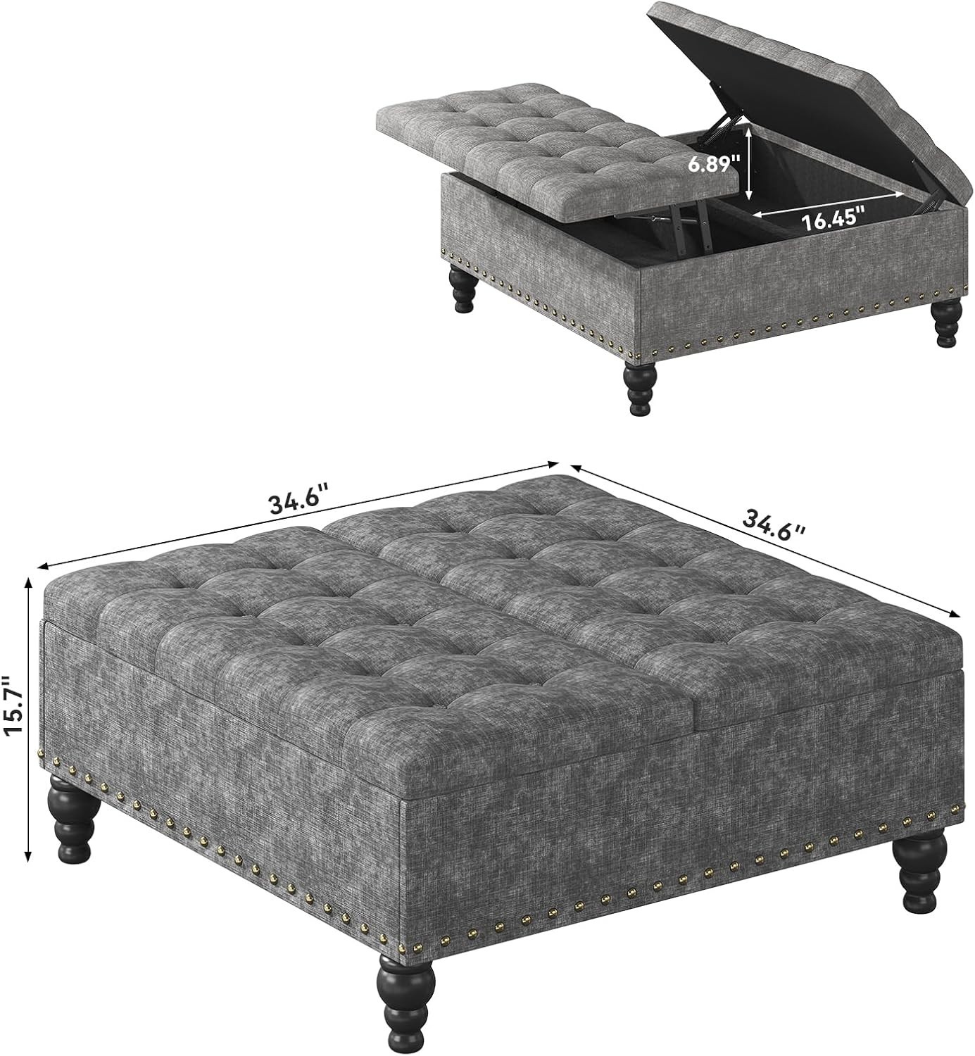 iabifo 35 Inch Large Square Ottoman Coffee Table with Storage & Lift-Top gallery