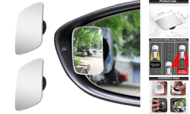 Rectangle Blind Spot Car Mirror, 2.5" HD Glass Wide Angle Convex Rectangular gallery