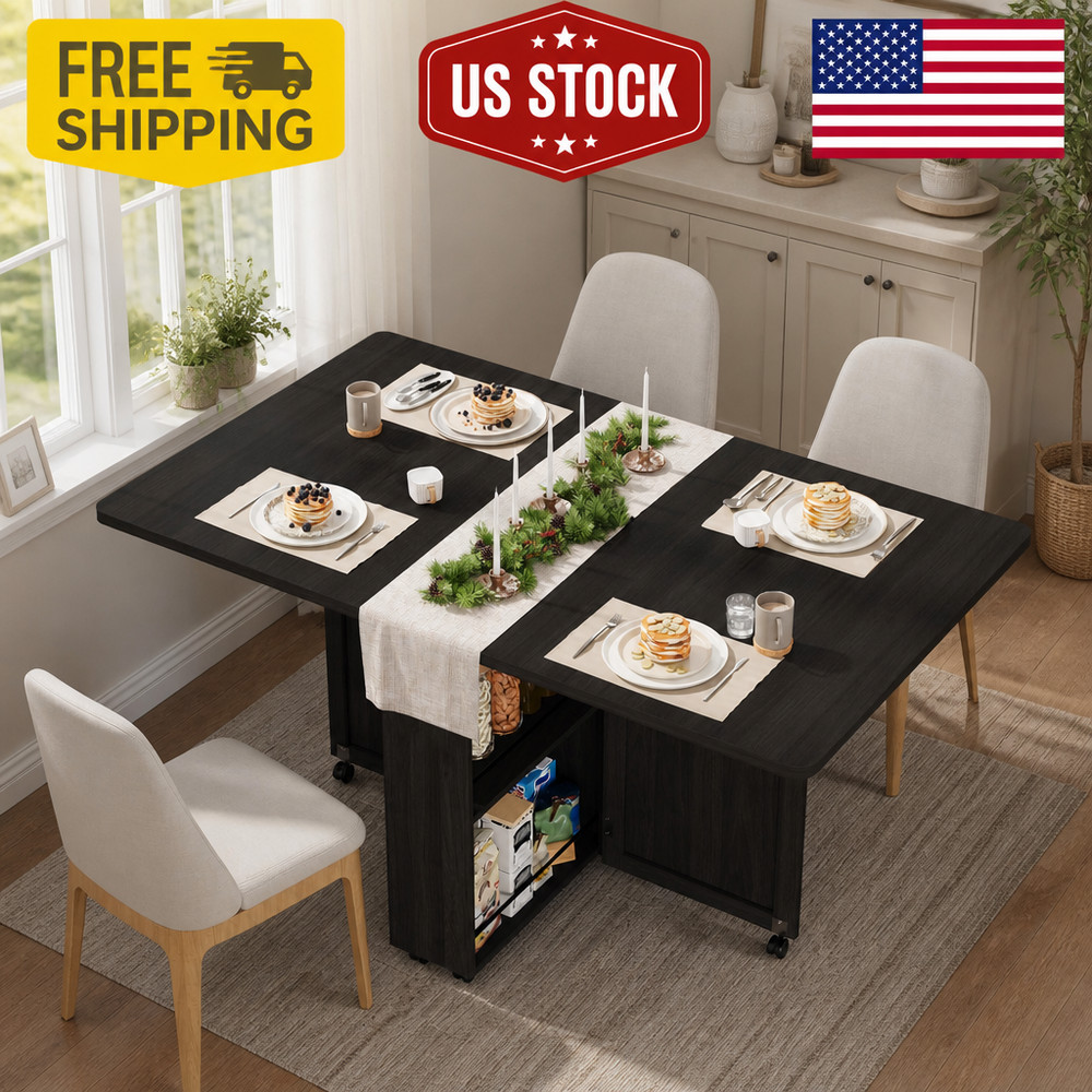 Folding Dining Table with Storage Folding Kitchen Table with 6 Wheels Drawer