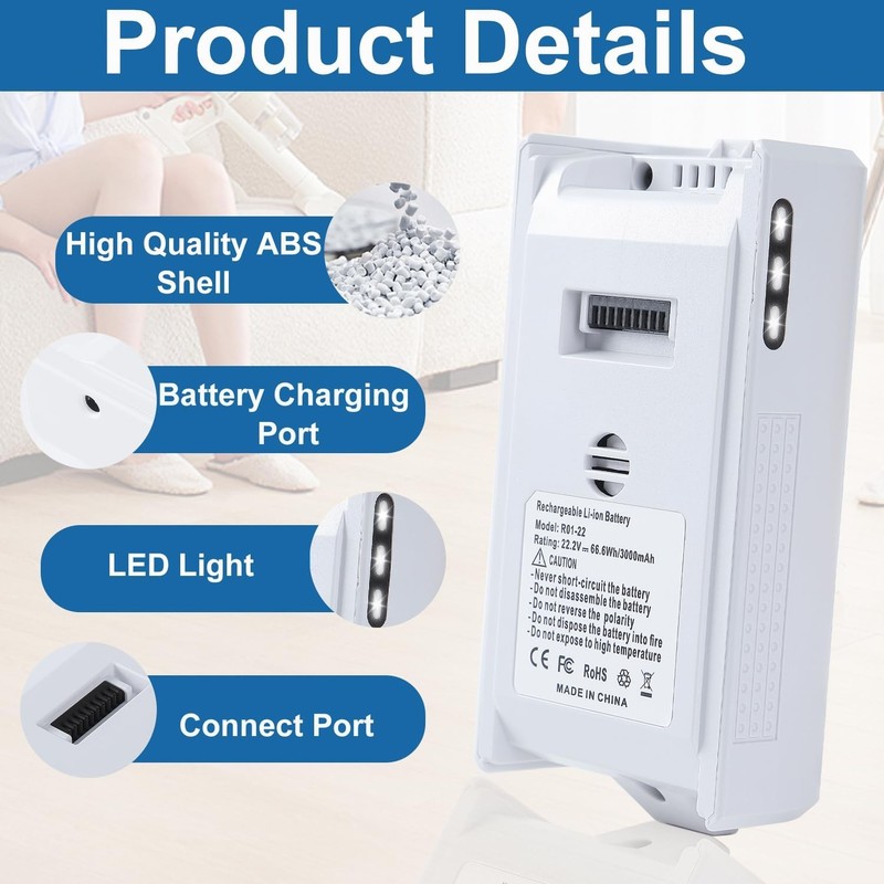 3000mAh 22.2V Replacement Battery Compatible with Levoit LVAC 200 LSV V201 WUS gallery