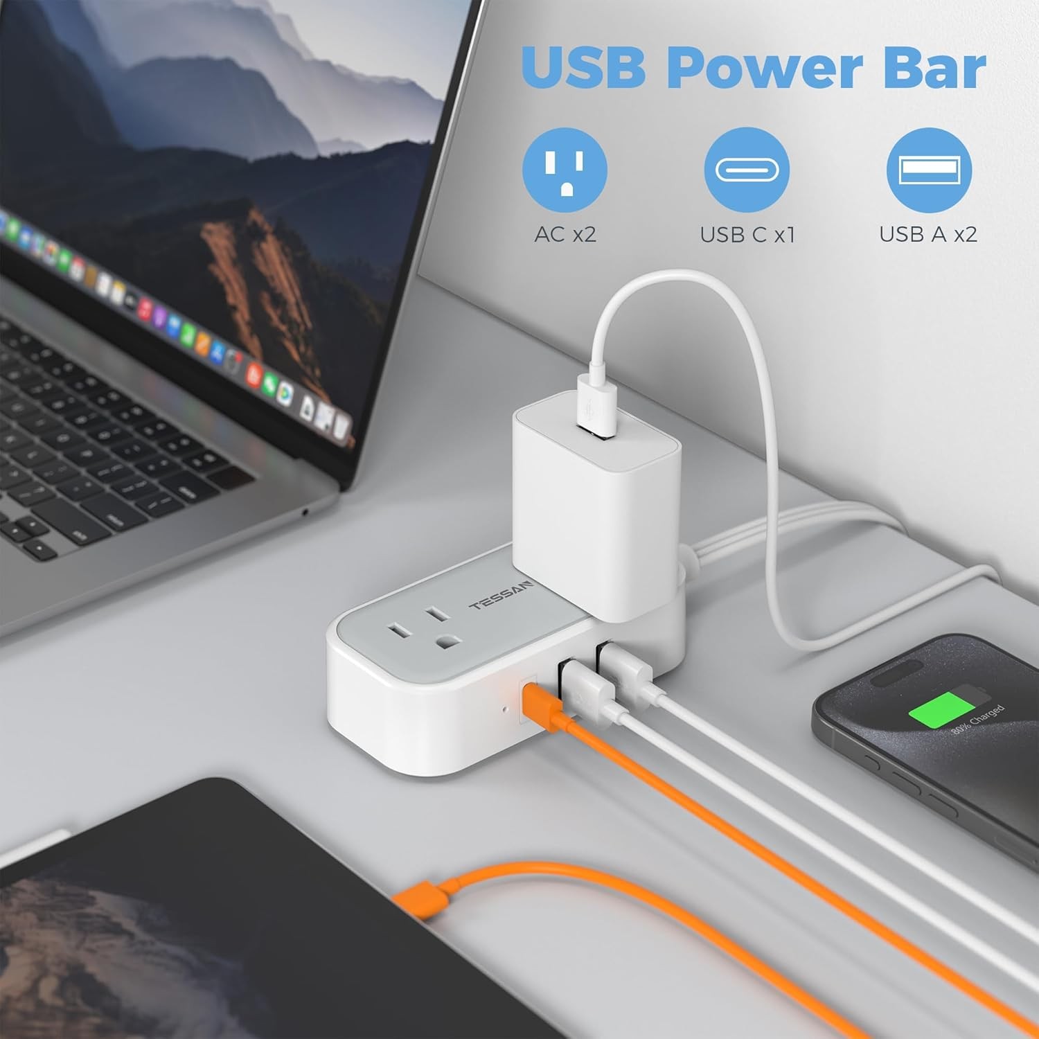 Surge Protector Power Strip with Ultra Thin Flat Plug 4 Outlet 3 Prongs 3 USB gallery