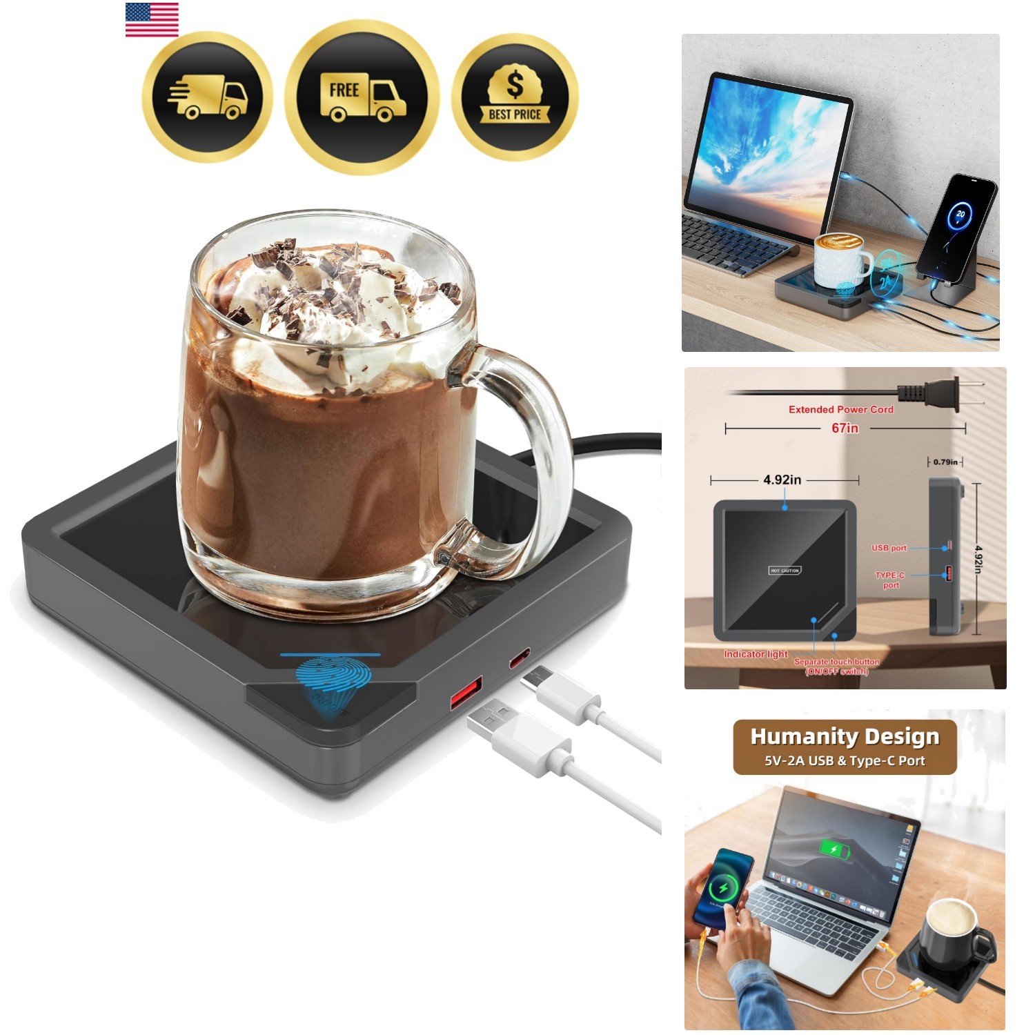 Versatile Coffee Mug Warmer with Dual USB Ports - Perfect for Home & Office gallery