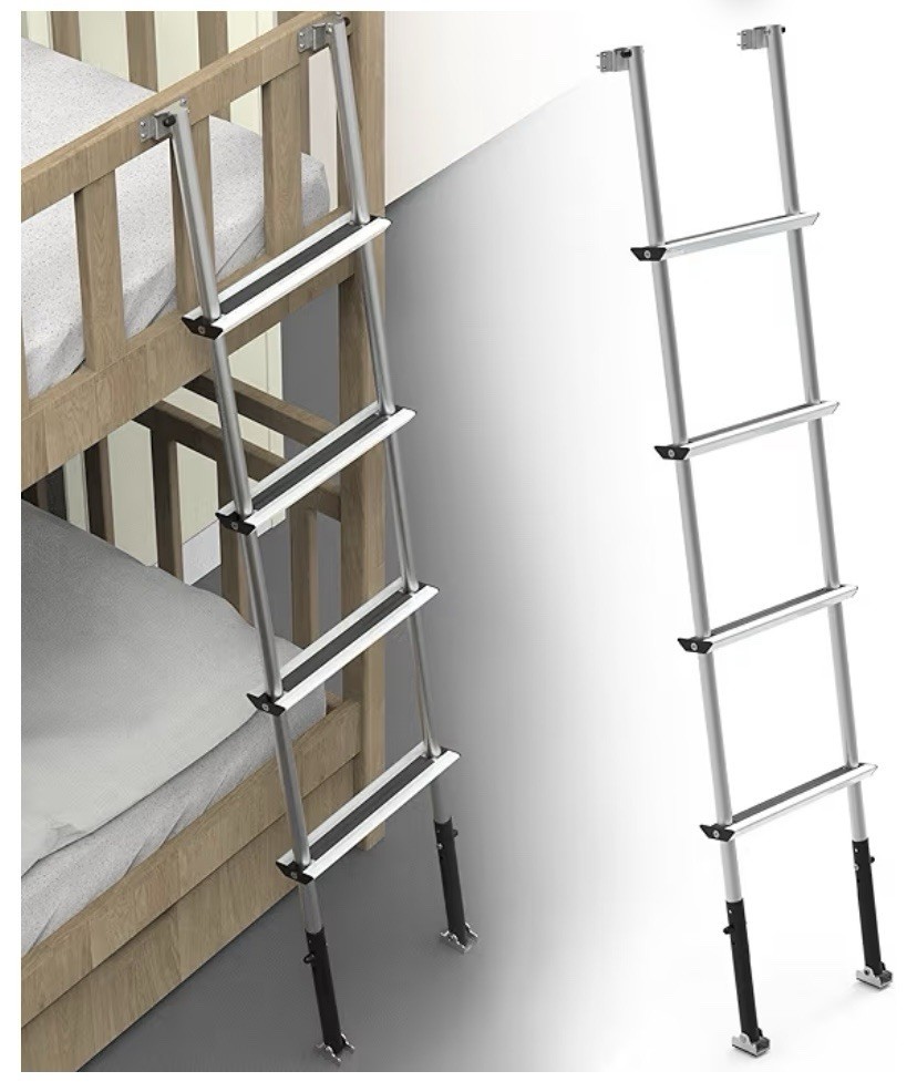 Bunk Bed Ladder, 3-Level Height Adjustment (59.5”/60.5”/61.5”) Anti-Slip RV Dorm