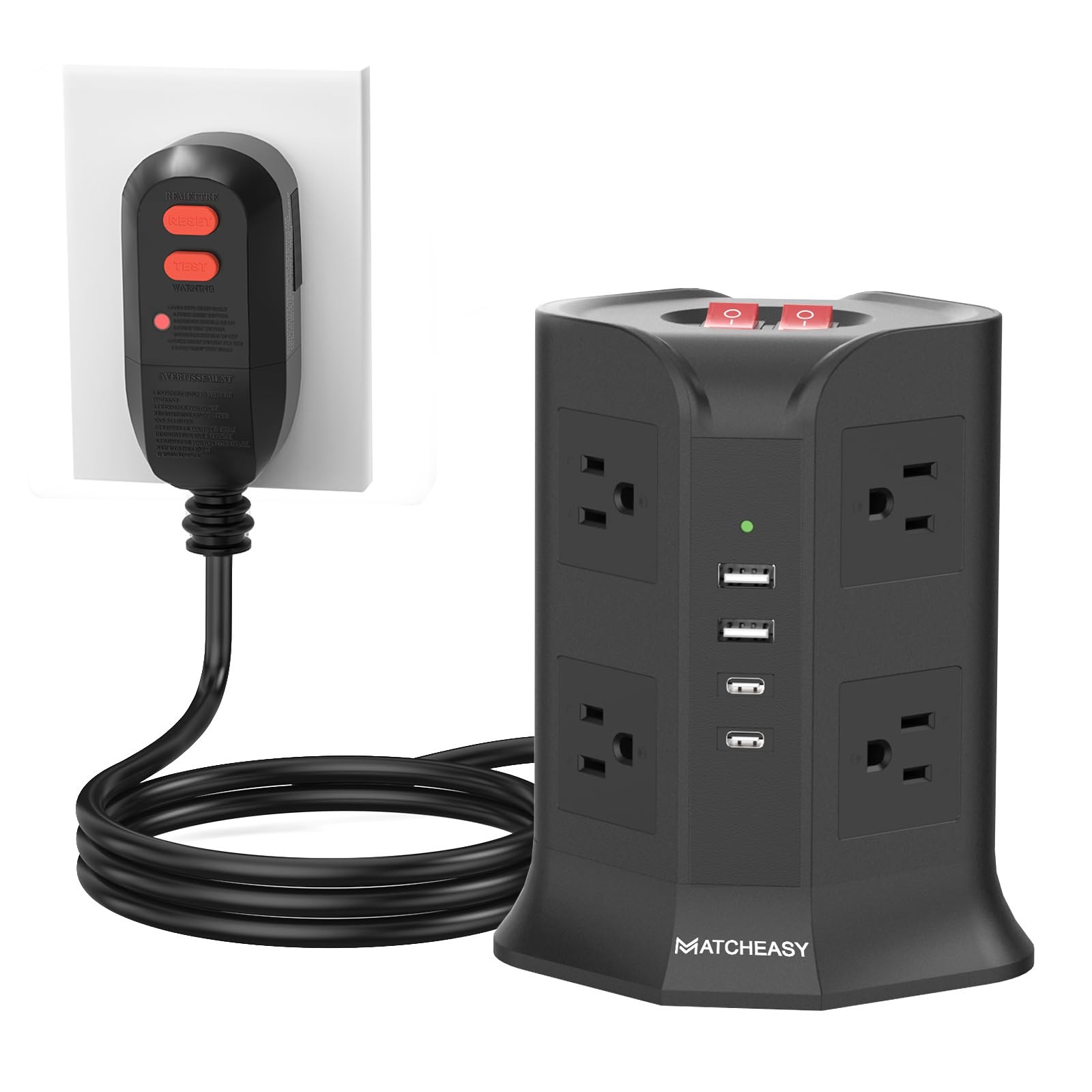 3 Prong GFCI Power Strip with 8 Outlets, 4 USB Ports(2 USB A & 2 USB C), 1050... gallery
