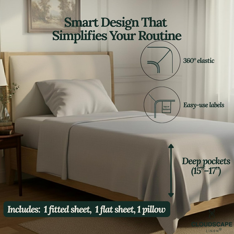CLOUDSCAPE 100% Egyptian Cotton Sheets Twin Size, 3 Pieces Breathable and Natura gallery